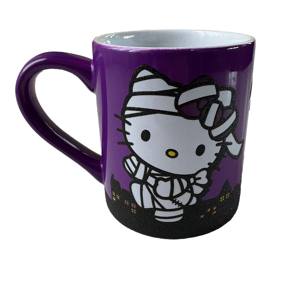 Hello Kitty Halloween Mummy Purple Glitter Coffee Mug 14oz New